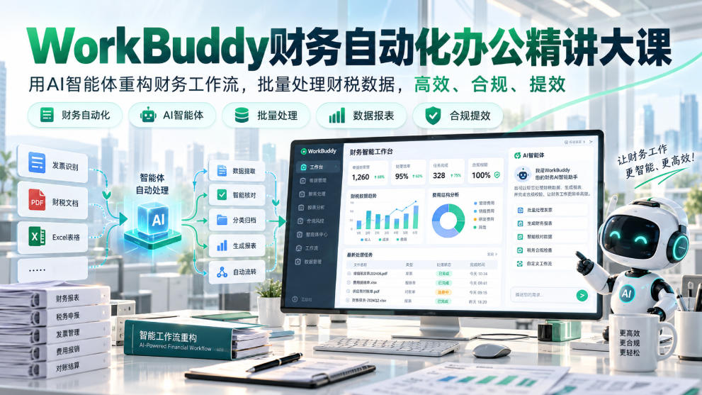 WorkBuddy财务自动化办公精讲大课，用AI智能体重构财务工作流，批量处理财税数据，高效、合规、提效-副业资源网