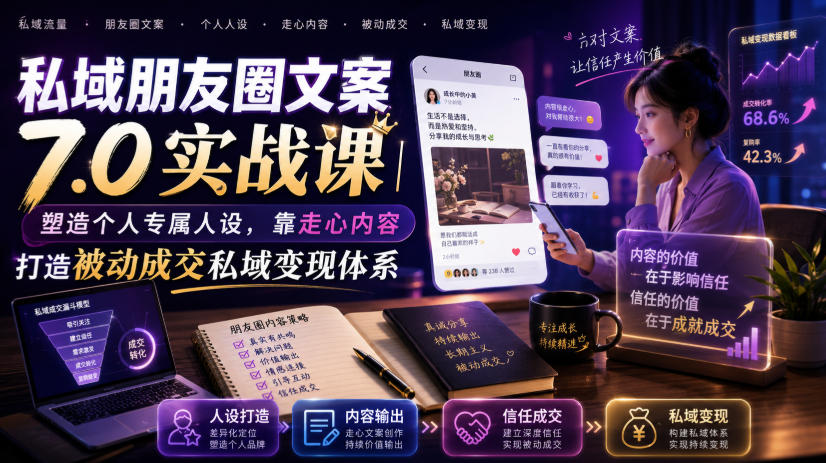 私域朋友圈文案7.0实战课｜塑造个人专属人设，靠走心内容打造被动成交私域变现体系-副业资源网
