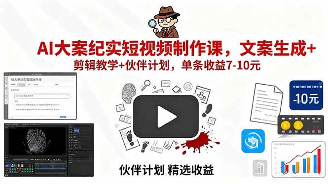 （15992期）AI大案纪实短视频制作课，文案生成+剪辑教学+伙伴计划，单条收益7-10元-副业资源网