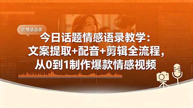 （18719期）今日话题情感语录教学：文案提取+配音+剪辑全流程，从0到1制作爆款情感视频-副业资源网