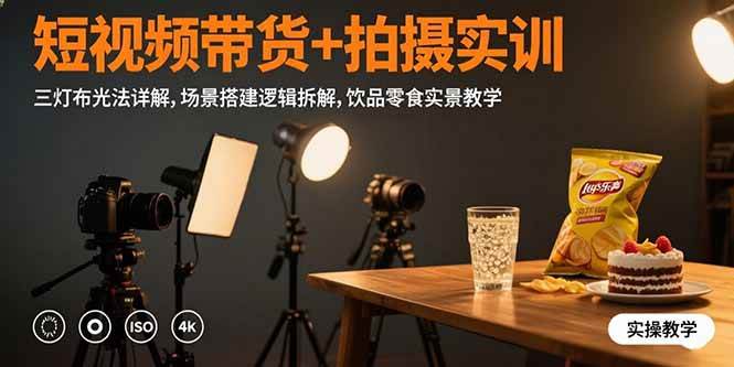 （15540期）短视频带货+拍摄实训：三灯布光法详解,场景搭建逻辑拆解,饮品零食实景教学-副业资源网