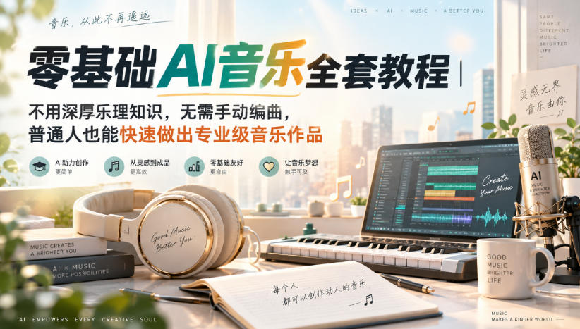 零基础AI音乐全套教程|不用深厚乐理知识,无需手动编曲,普通人也能快速做出专业级音乐作品-副业资源网