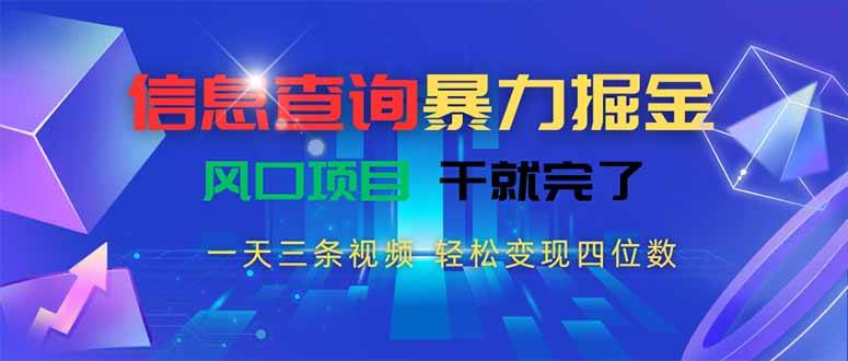 （15516期）信息查询暴力掘金，一天三条视频 轻松变现四位数，风口项目干就完了-副业资源网