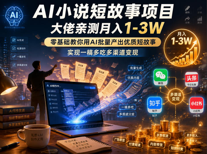 AI小说短故事项目，大佬亲测月入1-3W，零基础教你用AI批量产出优质短故事，实现一稿多吃多渠道变现（更新0910）-副业资源网