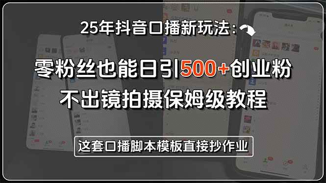 （15384期）25年抖音口播新玩法：零粉丝也能日引500+创业粉，不出镜拍摄保姆级教程…-副业资源网