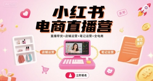 小红书电商直播营，直播带货+店铺运营+笔记运营=全电商-副业资源网