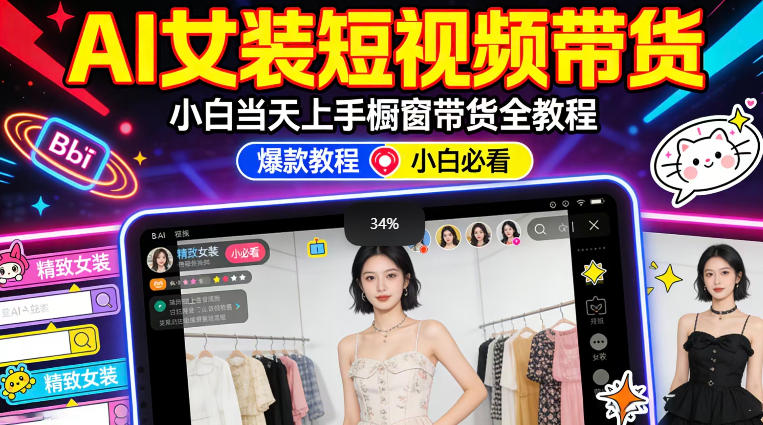 AI女装短视频橱窗带货：小白零门槛当天上手，高佣金爆款轻松賺！-副业资源网