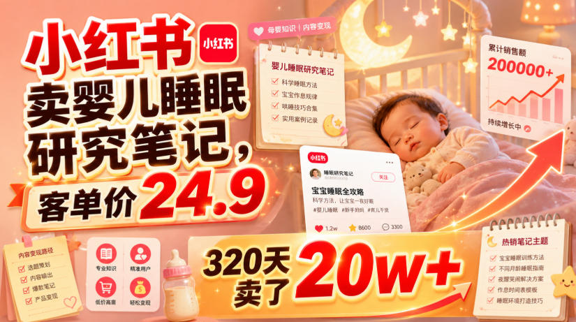 小红书卖婴儿睡眠研究笔记,客单价24.9,320天卖了20w+-副业资源网