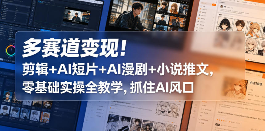 多赛道变现！剪辑+AI短片+AI漫剧+小说推文，零基础实操全教学，抓住AI风口-副业资源网