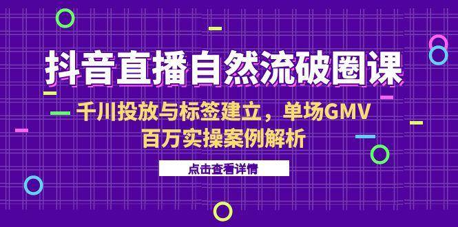 （15136期）抖音直播自然流破圈课-6月，千川投放与标签建立，单场GMV百万实操案例解析-副业资源网