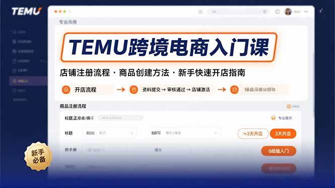 （15682期）TEMU跨境电商入门课，店铺注册流程，商品创建方法，新手快速开店指南-副业资源网