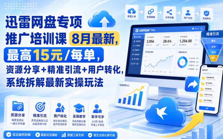 迅雷网盘专项推广培训课9月最新，最高15米/每单，资源分享+精准引流+用户转化，系统拆解最新实操玩法（更新0909）-副业资源网