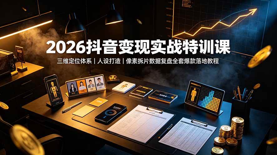 (19419期)2026抖音变现实战特训课:三维定位体系|人设打造|像素拆片数据复盘全套爆款落地教程-副业资源网