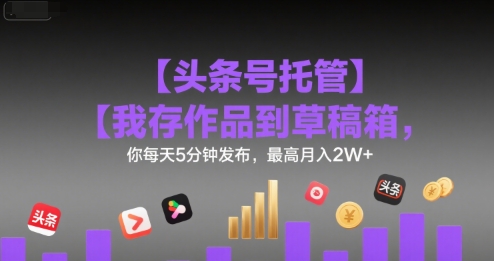 【头条号托管 】我存作品到草稿箱，你每天5分钟发布，最高月入2W+【揭秘】-副业资源网