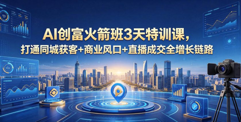 AI创富火箭班3天特训课,打通同城获客+商业风口+直播成交全增长链路,2026年4月新课-副业资源网