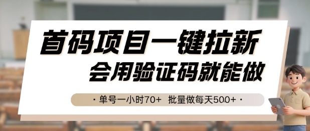 首码项目一键拉新，会用验证码就能做 单号一小时70+，批量做每天5张【揭秘】-副业资源网