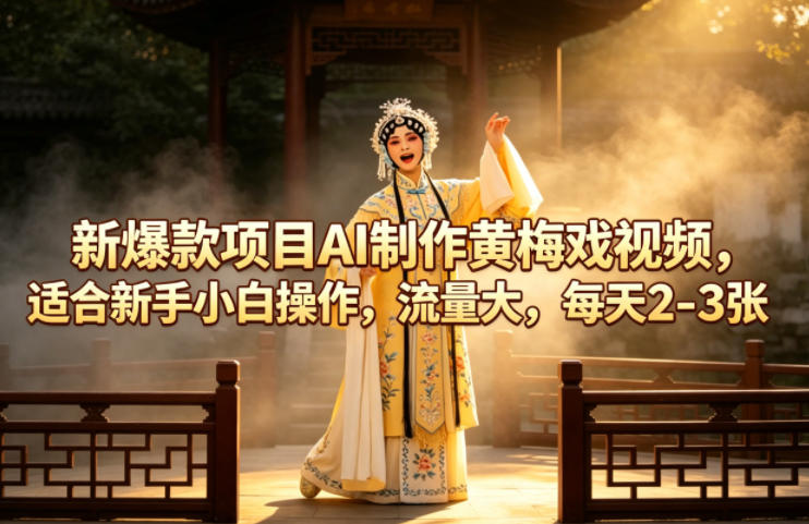 新爆款项目AI制作黄梅戏视频，适合新手小白操作，流量大，每天2-3张-副业资源网