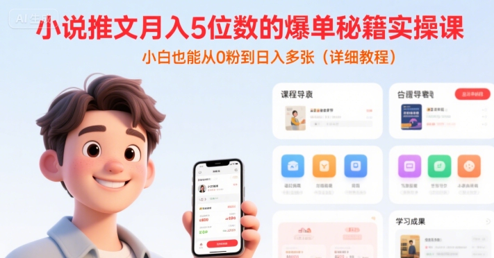 小说推文月入5位数的爆单秘籍实操课，，小白也能从0粉到日入多张(详细教程)-副业资源网