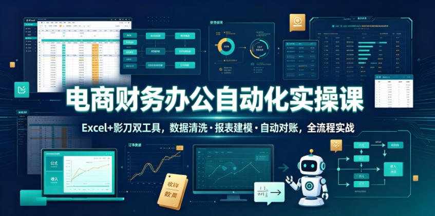 电商财务办公自动化实操课，Excel+影刀双工具，数据清洗・报表建模・自动对账，全流程实战-副业资源网
