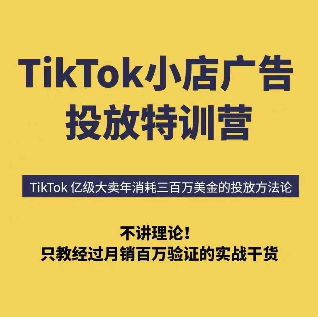 TikTok小店广告投放特训营，6天破局计划专治各种“投不动”，教你经过月销百万验证的实战干货-副业资源网
