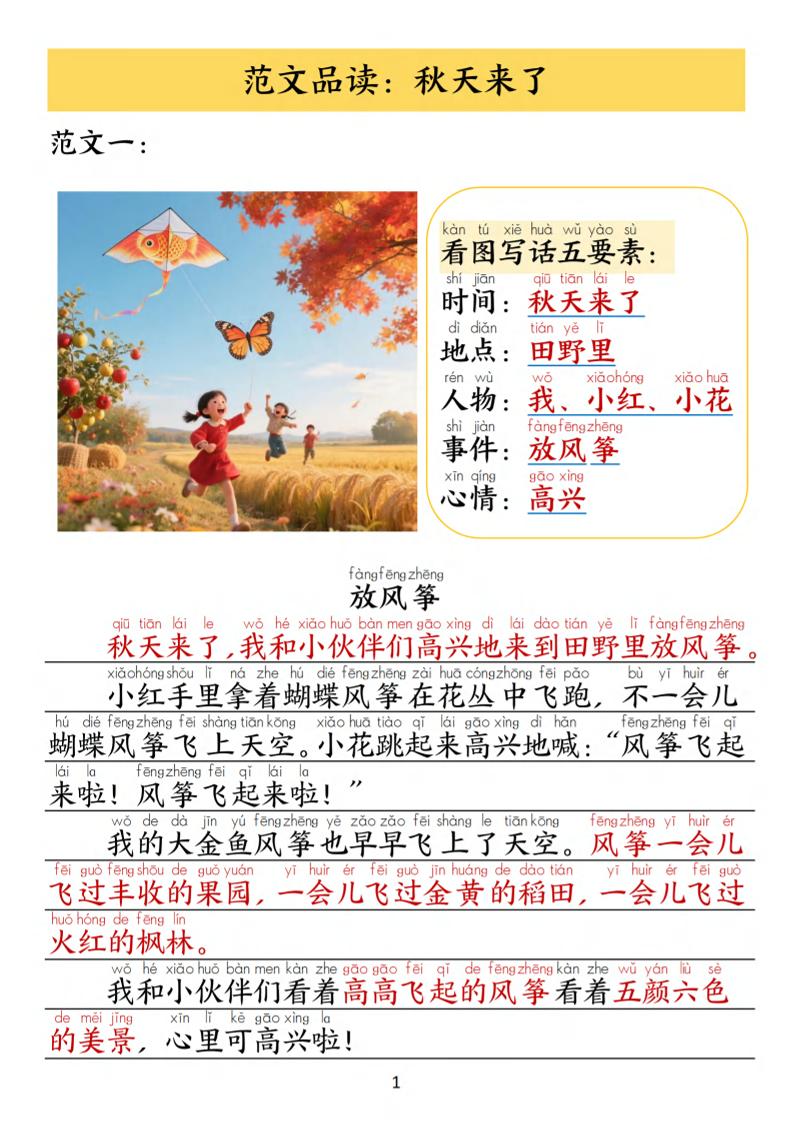 一年级上语文1-8单元看图写作范文