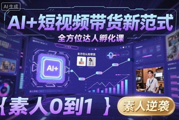 AI+短视频带货新范式全方位达人孵化课，素人也可以从0到1，全方位认知短视频带货-副业资源网