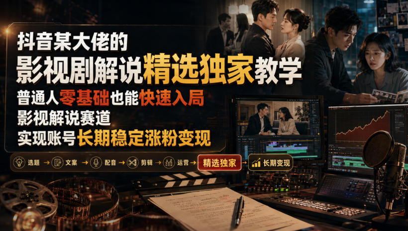 抖音某大佬的影视剧解说精选独家教学,普通人零基础也能快速入局影视解说赛道,实现账号长期稳定变现-副业资源网