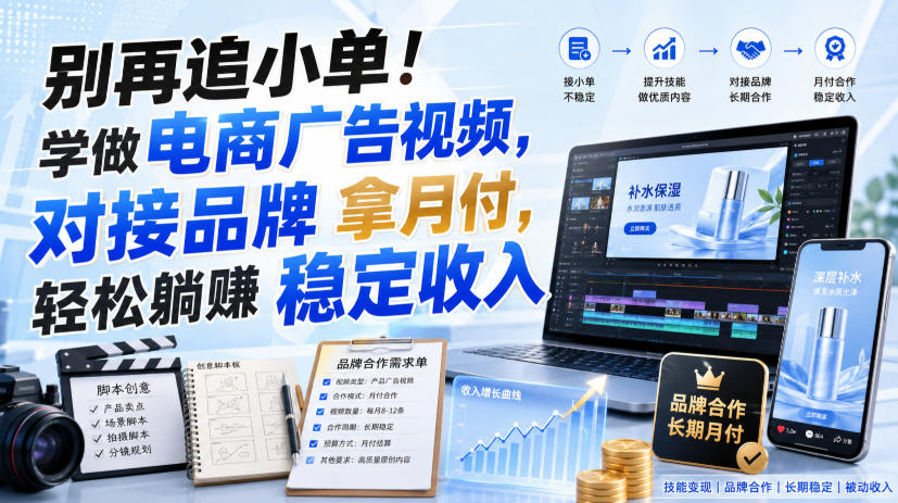 别再追小单!学做电商广告视频,对接品牌拿月付,轻松躺賺稳定收入【原创双语字幕】-副业资源网