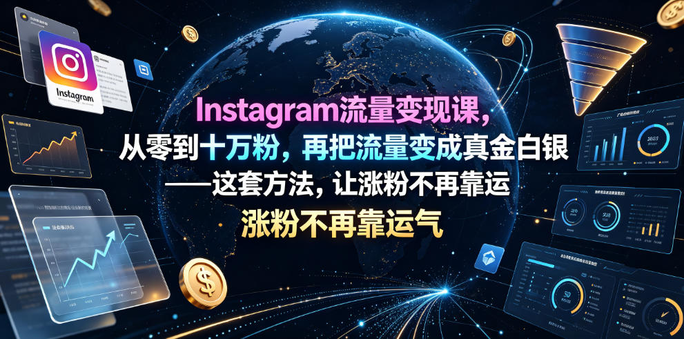 Instagram流量变现课，从零到十万粉，再把流量变成真金白银——这套方法，让涨粉不再靠运气【原创双语字幕】-副业资源网