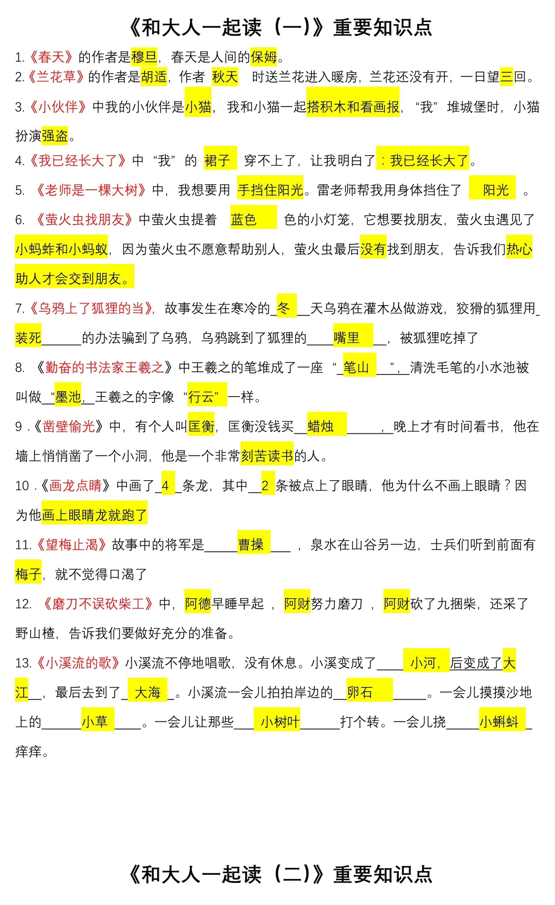 一上语文《快乐读书吧》常考知识点-副业资源网