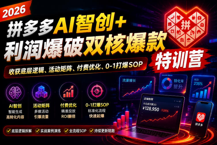 2026拼多多AI智创+利润爆破双核爆款特训营,收获底层逻辑、活动矩阵、付费优化、0-1打爆SOP(更新0810)-副业资源网