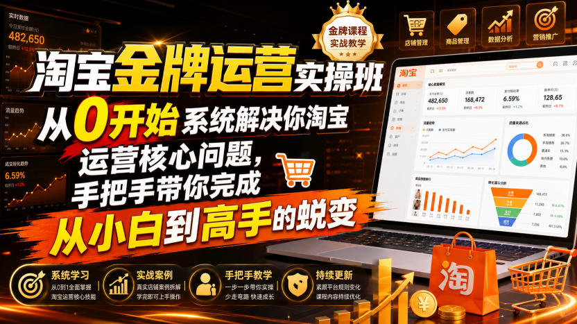 淘宝金牌运营实操班,从0开始系统解决你淘宝运营核心问题,手把手带你完成从小白到高手的蜕变(2026年7月)-副业资源网