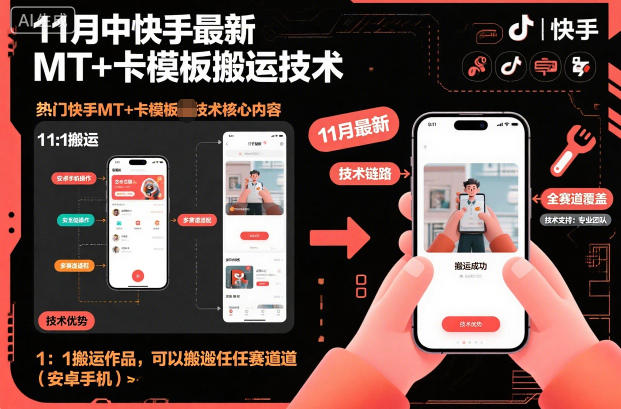 11月中快手最新MT+卡模板搬运技术，1：1搬运作品，可以搬运任何赛道（安卓手机）-副业资源网