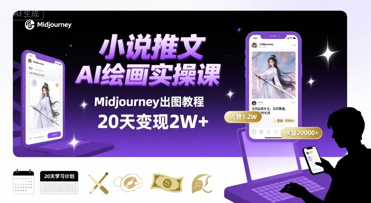 小说推文干货分享之AI绘画MJ出图实操课，用Midjourney做小说推文，20天挣2w-副业资源网
