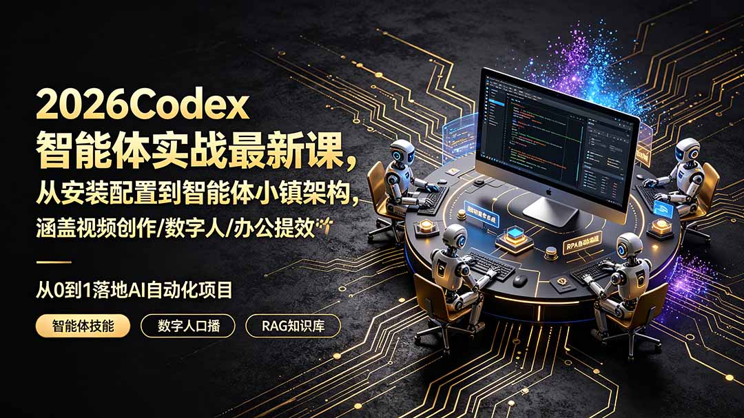 2026Codex智能体实战最新课，从安装配置到智能体小镇架构，涵盖视频创作/数字人/办公提效全技能-副业资源网