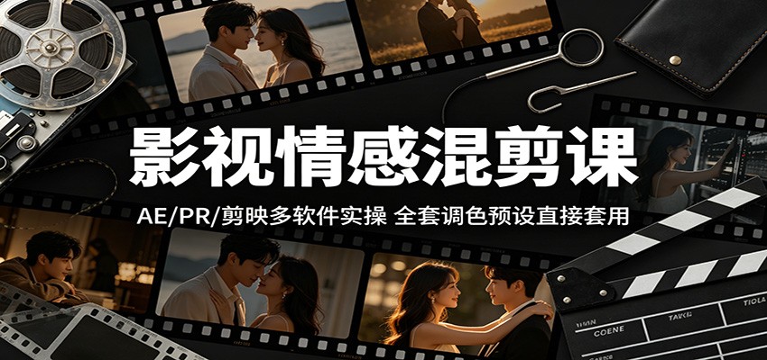 影视情感混剪课：AE/PR/剪映多软件实操，全套调色预设直接套用-副业资源网