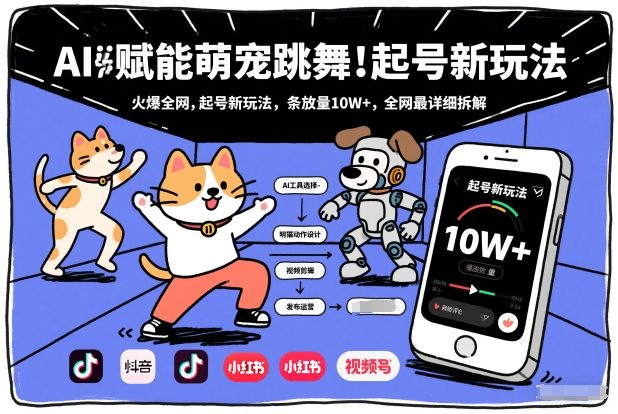 AI赋能萌宠跳舞，火爆全网，起号新玩法，条条播放量10W+，全网最详细拆解-副业资源网