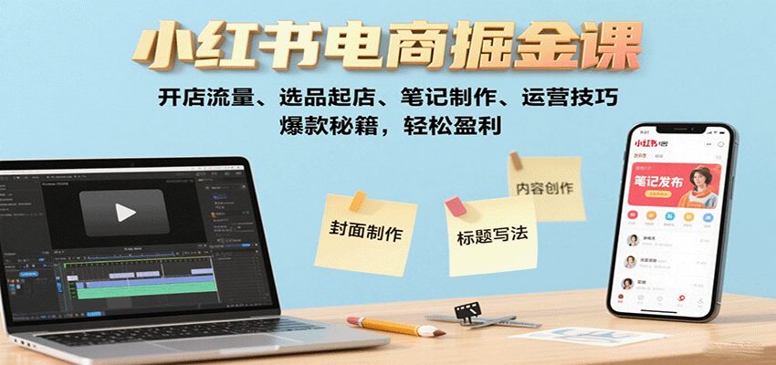 小红书电商掘金课：开店流量、选品起店、笔记制作、运营技巧，爆款秘籍，轻松盈利-副业资源网