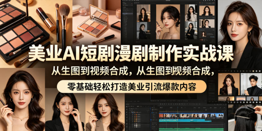 美业AI短剧漫剧制作实战课，从生图到视频合成，零基础轻松打造美业引流爆款内容-副业资源网