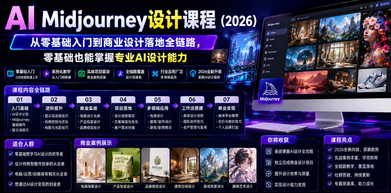AI Midjourney设计课程(2026),从零基础入门到商业设计落地全链路,零基础也能掌握专业AI设计能力(更新0913)-副业资源网