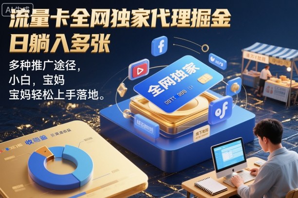 流量卡全网独家代理掘金，日躺入多张，多种推广途径，小白，宝妈轻松上手落地-副业资源网