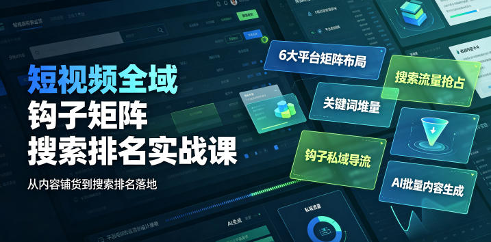 短视频全域钩子矩阵搜索排名实战课｜6大平台矩阵布局、关键词堆量抢占搜索流量、钩子私域导流、AI批量内容生成-副业资源网