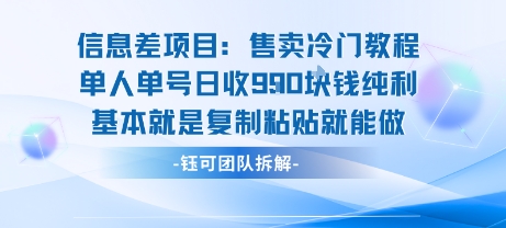 信息差项目：售卖冷门教程单人单号日收9张纯利基本就是复制粘贴就能做-副业资源网