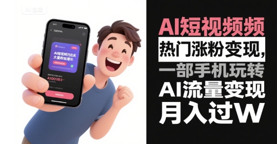 AI短视频热门涨粉变现，一部手机玩转AI流量变现，月入过W-副业资源网