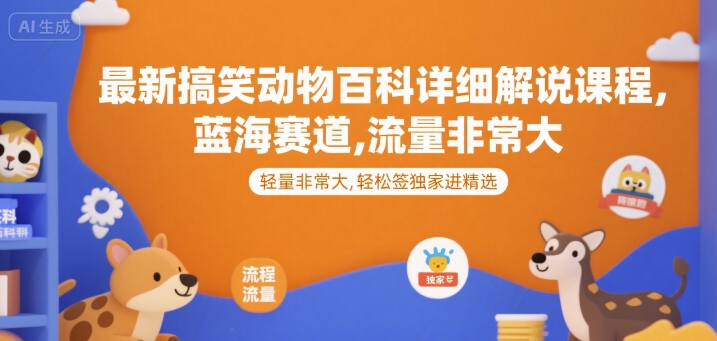 最新搞笑动物百科详细解说课程，蓝海赛道，流量非常大，轻松签独家进精选-副业资源网