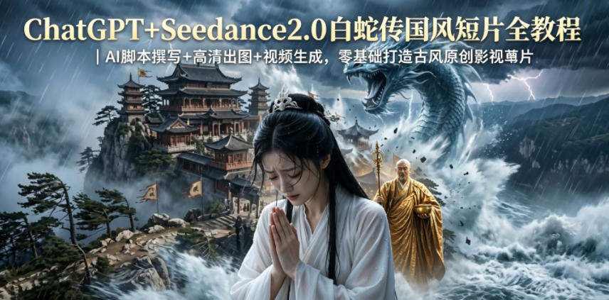 ChatGPT+Seedance2.0白蛇传国风短片全教程｜AI脚本撰写+高清出图+视频生成，零基础打造古风原创影视短片-副业资源网