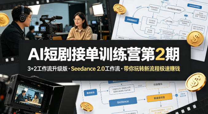 AI短剧接单训练营第2期,3+2工作流升级版,Seedance 2.0工作流,带你玩转新流程极速賺钱-副业资源网