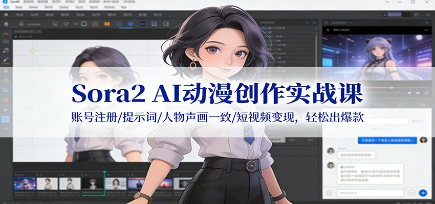 Sora2 AI动漫创作实战课：账号注册/提示词/人物声画一致/短视频变现，轻松出爆款-副业资源网
