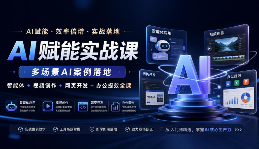 AI赋能实战课,多场景AI案例落地,智能体+视频创作+网页开发+办公提效全课-副业资源网
