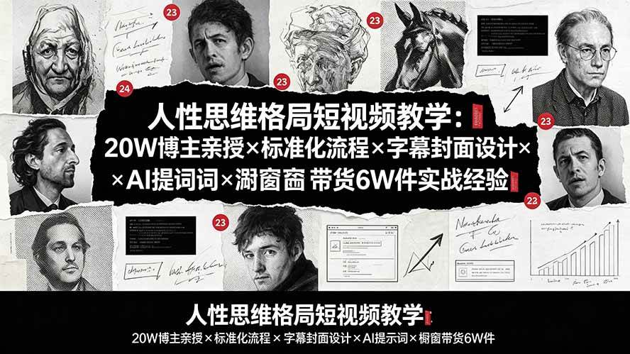 (19538期)人性思维格局短视频教学:20W博主亲授×标准化流程×字幕封面设计×AI提示词×橱窗带货6W件实战经验-副业资源网